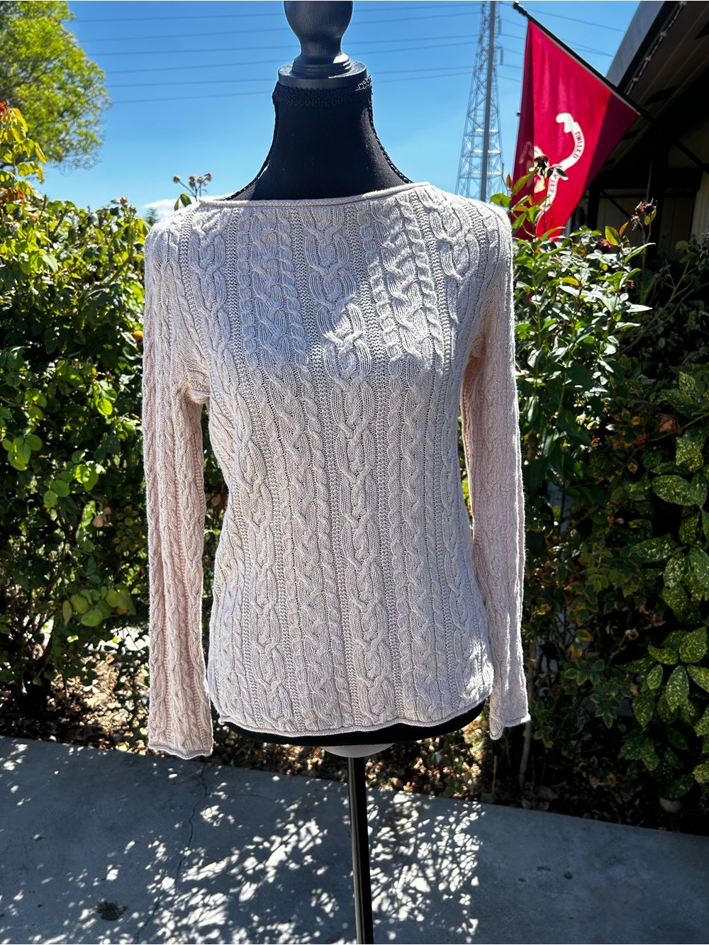Lauren Ralph Lauren Cream Cable Knit Boat Neck Sweater PS Old Money quiet luxury